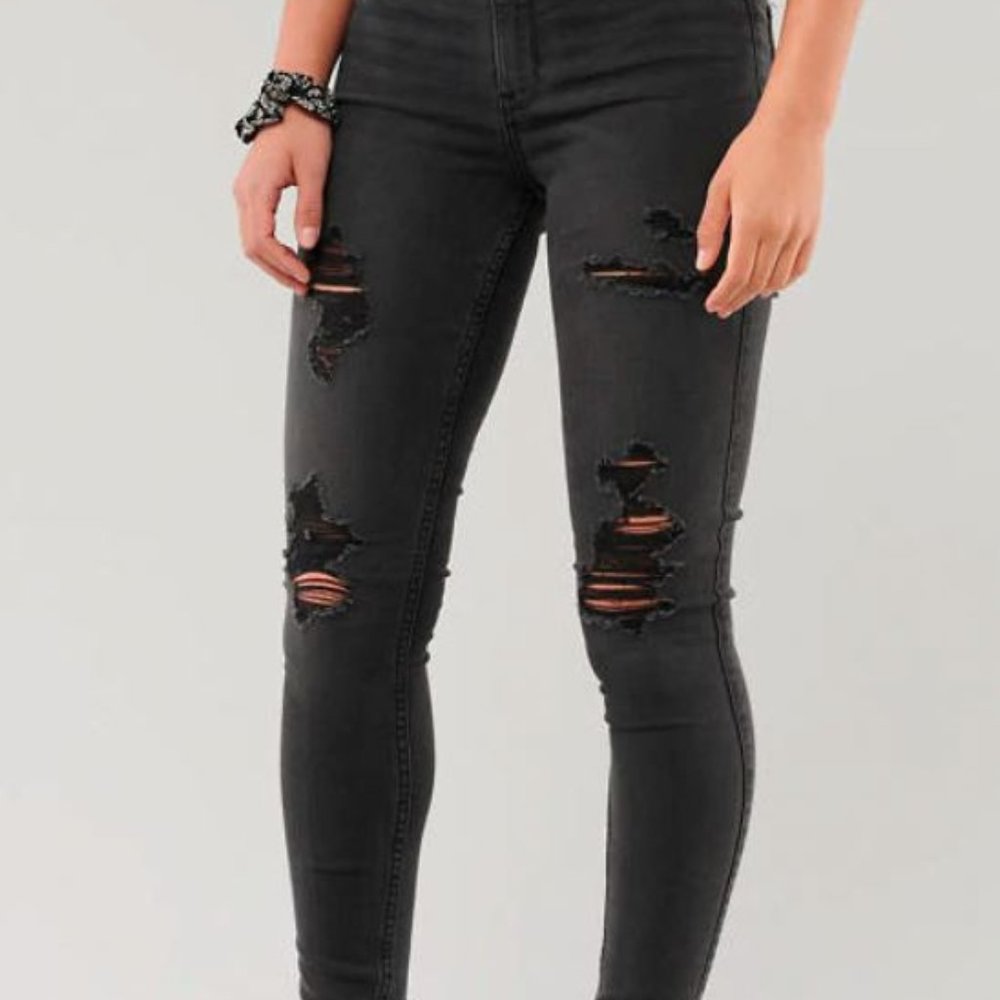Black Distressed Hollister High Rise Jean Legging
